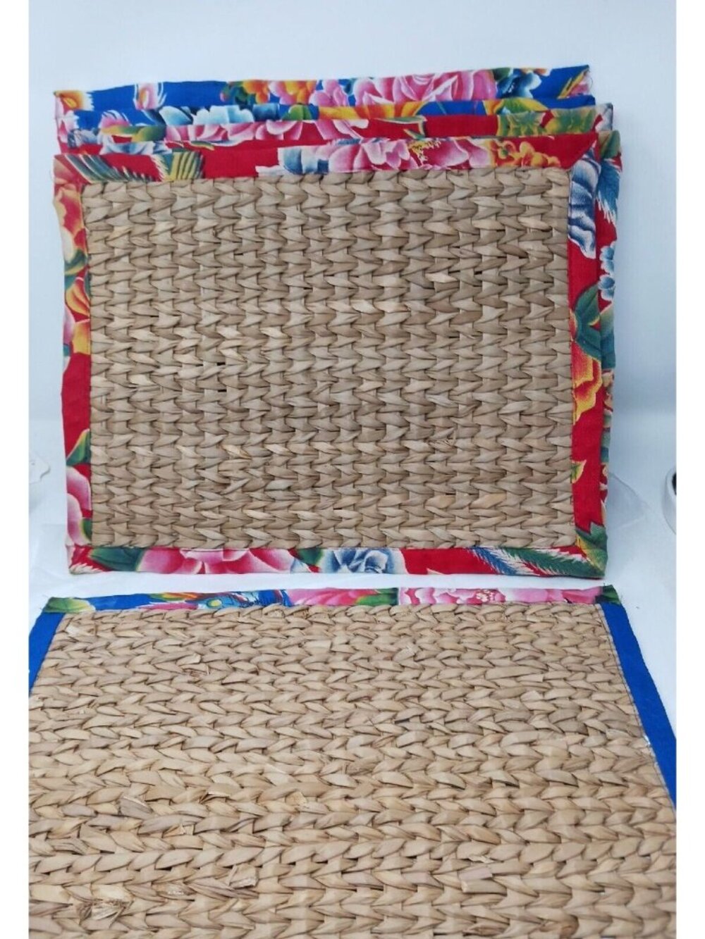 6 Rattan Placemats Wipeable Braided Woven w/ Hawaiin Trim Island Luau #S-5 - Picture 2 of 3